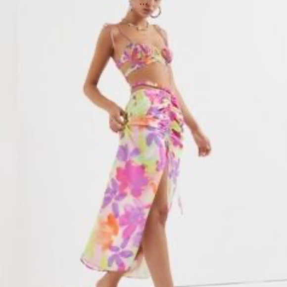 For Love And Lemons Pia Floral Midi Skirt Medium NWT - Picture 2 of 6